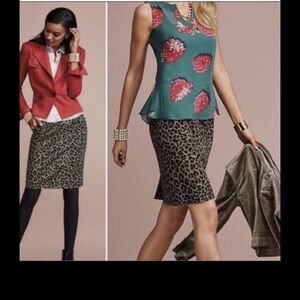 Ann Taylor Leopard Print Pencil Skirt - Black and Tan